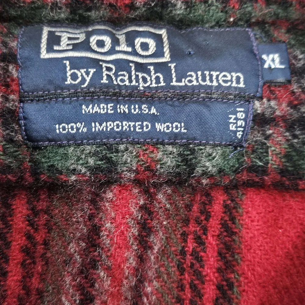 VTG Polo Ralph Lauren 100% Wool Plaid Flannel‎ Shirt Jacket L XL USA